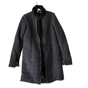 Zadig & Voltaire Coat Womens M Black Leather Elbow Patch Vintage Cotton Faux Fur